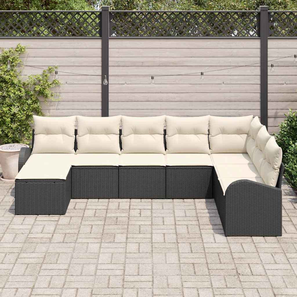 Garten-Sofa-Set mit Kissen 8 pcs Schwarz und Weiß Poly Rattan